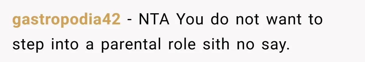 gastropodia42 − NTA You do not want to step into a parental role sith no say.