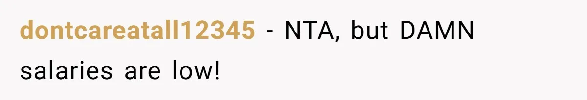 dontcareatall12345 − NTA, but DAMN salaries are low!