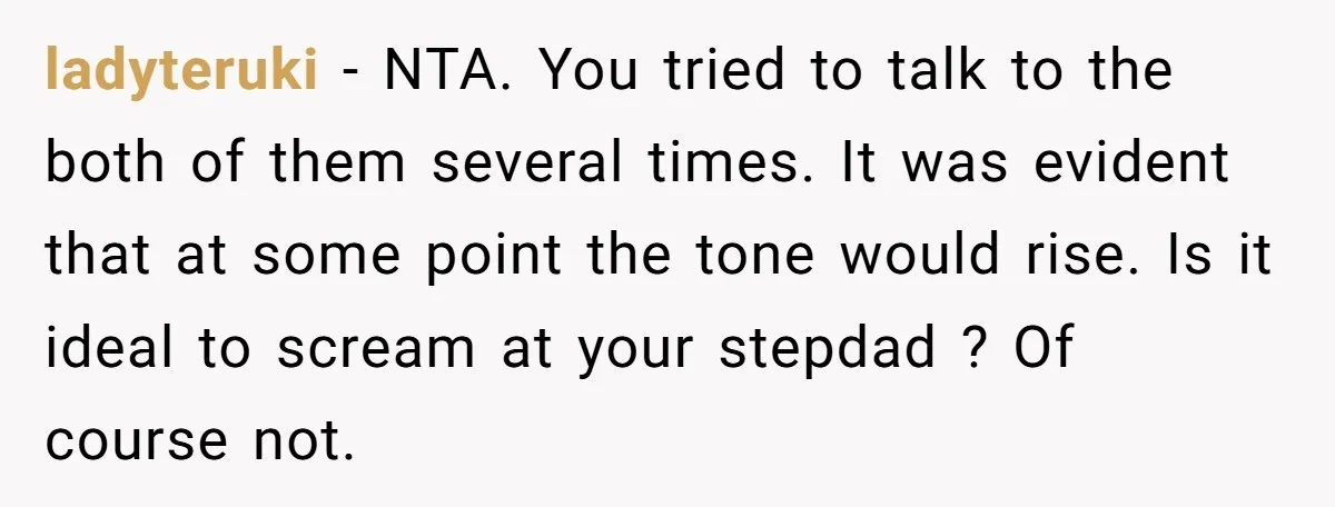 ladyteruki − NTA. You tried to talk to the both of them several times. It was evident that at some point the tone would rise. Is it ideal to scream...