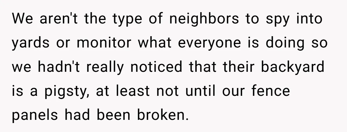 We aren't the type of neighbors to spy into yards or monitor what everyone is doing so we hadn't really noticed that their backyard is a pigsty, at least not...