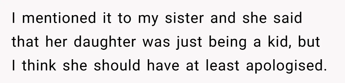 I mentioned it to my sister and she said that her daughter was just being a kid, but I think she should have at least apologised.