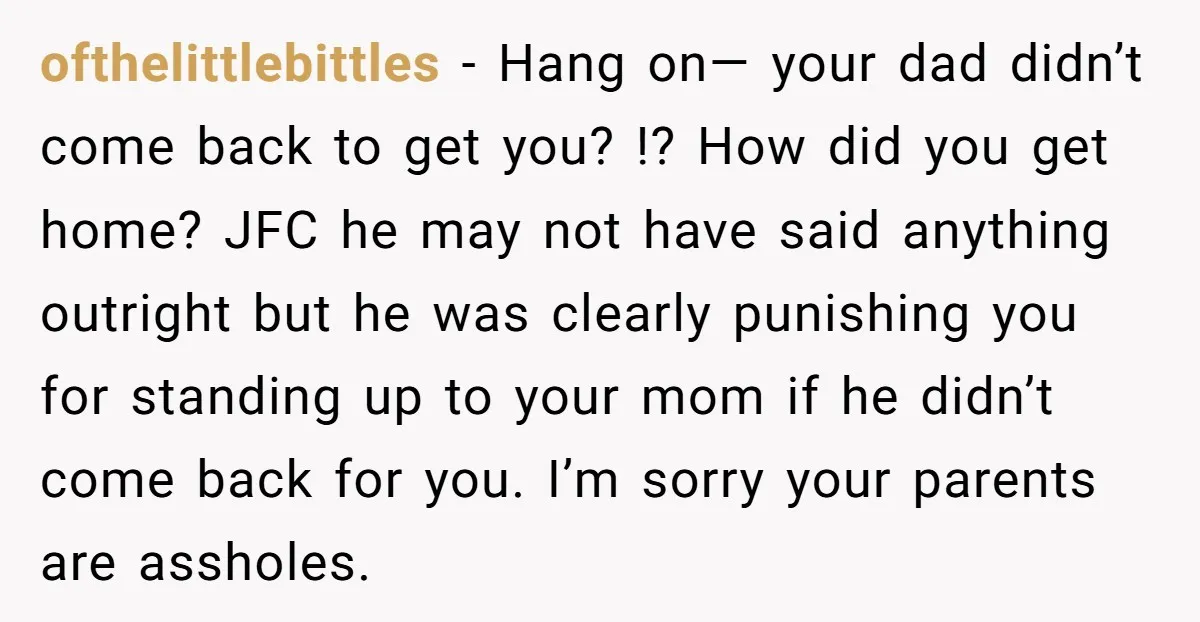 ofthelittlebittles − Hang on— your dad didn’t come back to get you? !? How did you get home? JFC he may not have said anything outright but he was clearly...