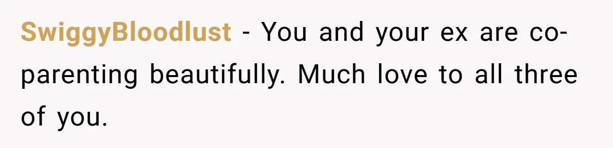 SwiggyBloodlust - You and your ex are co-parenting beautifully. Much love to all three of you.