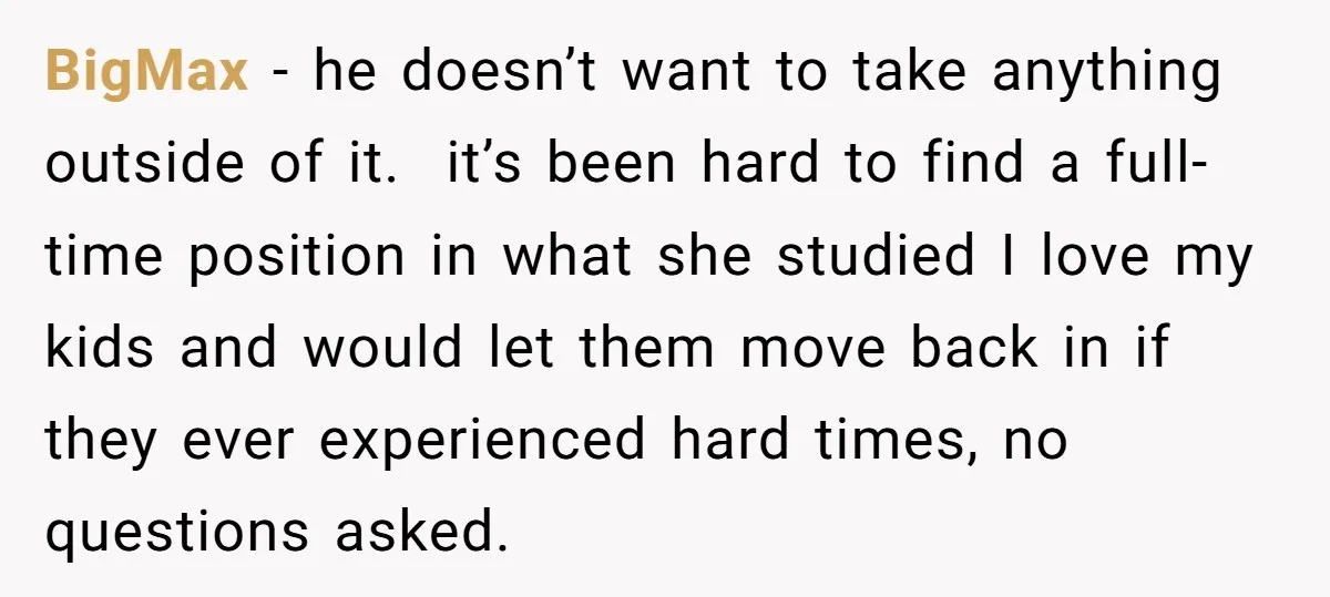 BigMax − he doesn’t want to take anything outside of it. it’s been hard to find a full-time position in what she studied I love my kids and would let...