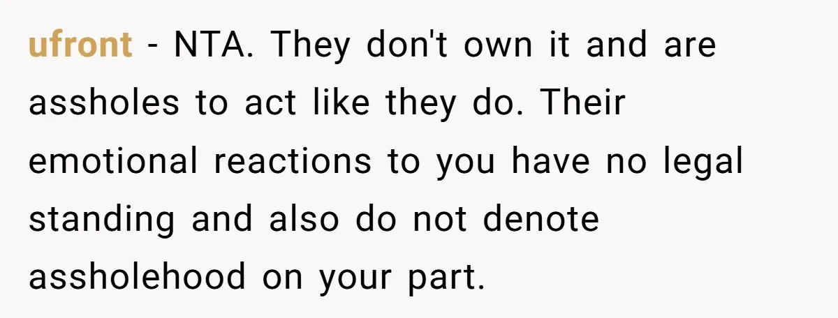 ufront − NTA. They don't own it and are assholes to act like they do. Their emotional reactions to you have no legal standing and also do not denote assholehood...