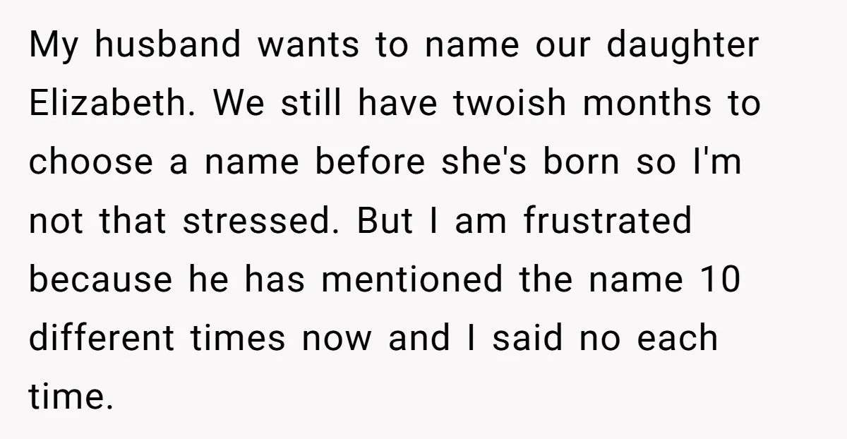 My husband wants to name our daughter Elizabeth. We still have twoish months to choose a name before she's born so I'm not that stressed. But I am frustrated because...