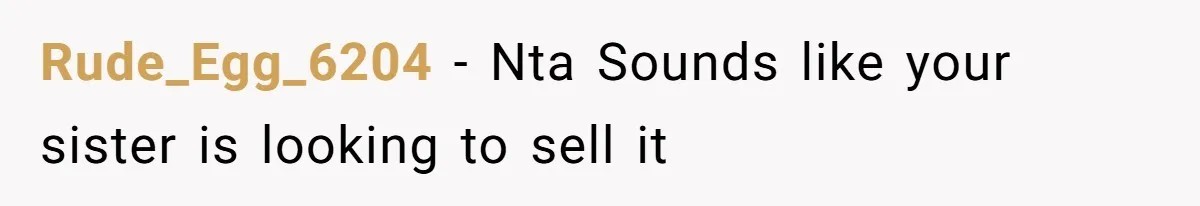 Rude_Egg_6204 − Nta Sounds like your sister is looking to sell it