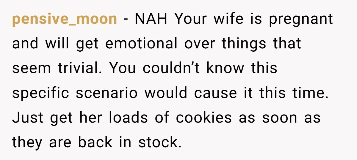 pensive_moon − NAH Your wife is pregnant and will get emotional over things that seem trivial. You couldn’t know this specific scenario would cause it this time. Just get her...