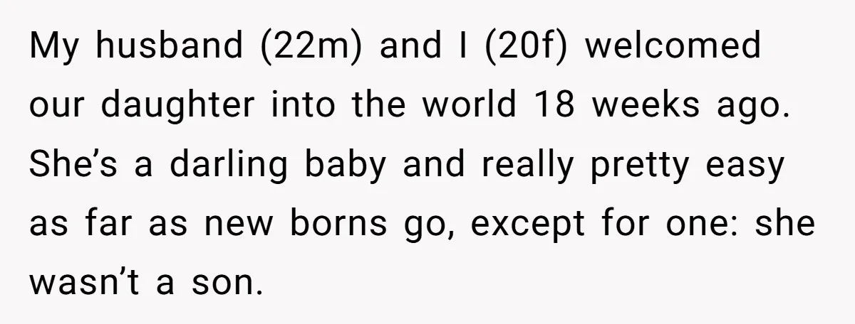 My husband (22m) and I (20f) welcomed our daughter into the world 18 weeks ago. She’s a darling baby and really pretty easy as far as new borns go, except...