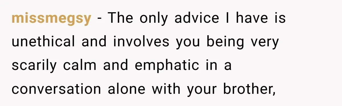 missmegsy − The only advice I have is unethical and involves you being very scarily calm and emphatic in a conversation alone with your brother,