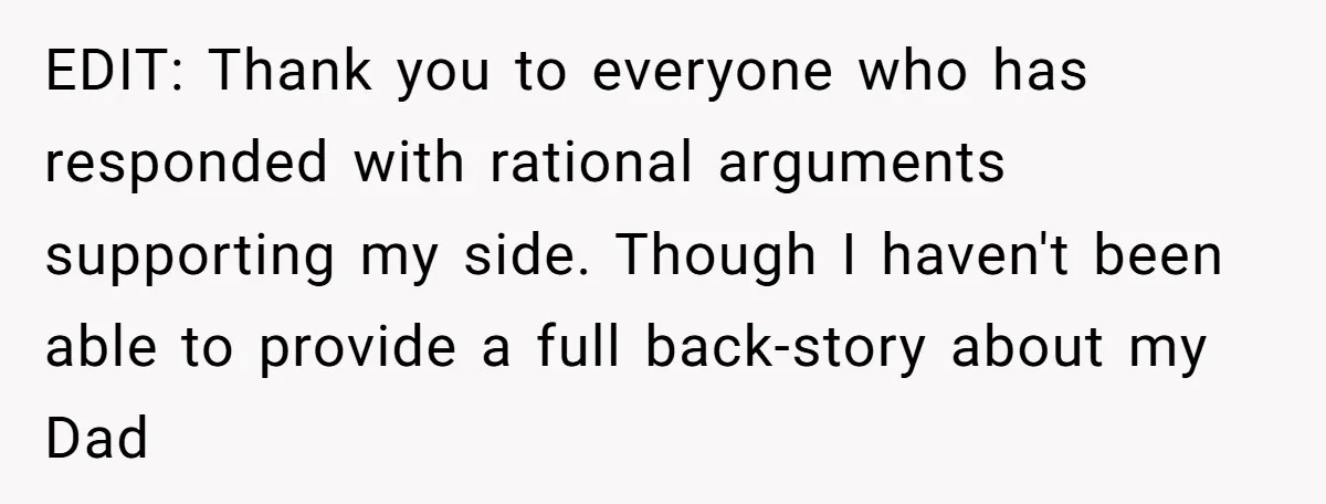 EDIT: Thank you to everyone who has responded with rational arguments supporting my side. Though I haven't been able to provide a full back-story about my Dad