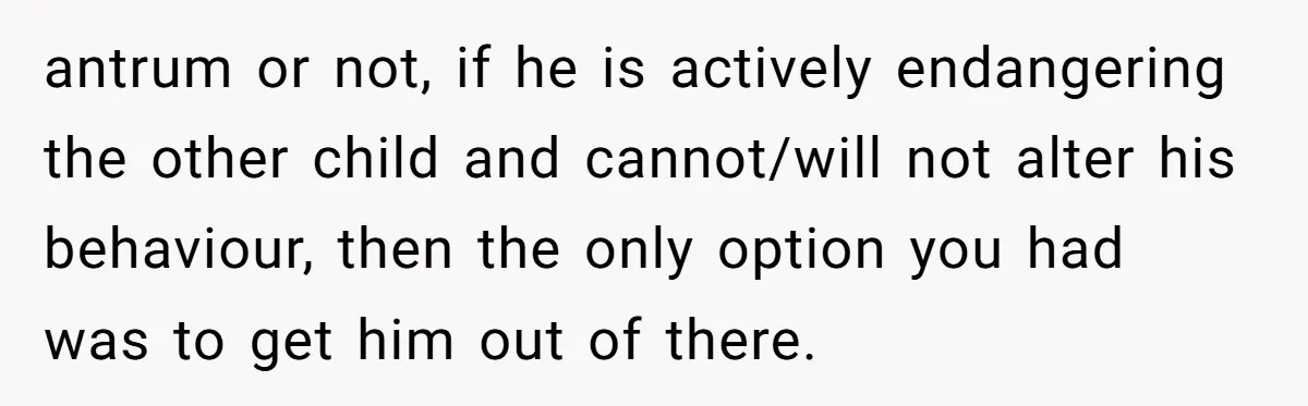 antrum or not, if he is actively endangering the other child and cannot/will not alter his behaviour, then the only option you had was to get him out of there.