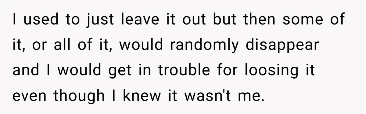 I used to just leave it out but then some of it, or all of it, would randomly disappear and I would get in trouble for loosing it even though...