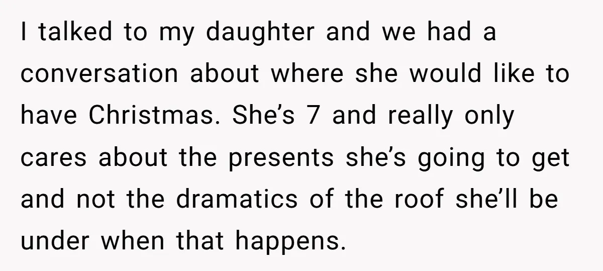 I talked to my daughter and we had a conversation about where she would like to have Christmas. She’s 7 and really only cares about the presents she’s going to...