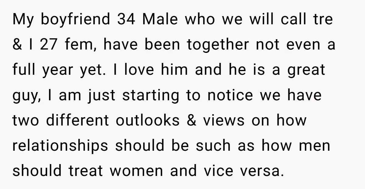 My boyfriend 34 Male who we will call tre & I 27 fem, have been together not even a full year yet. I love him and he is a great...