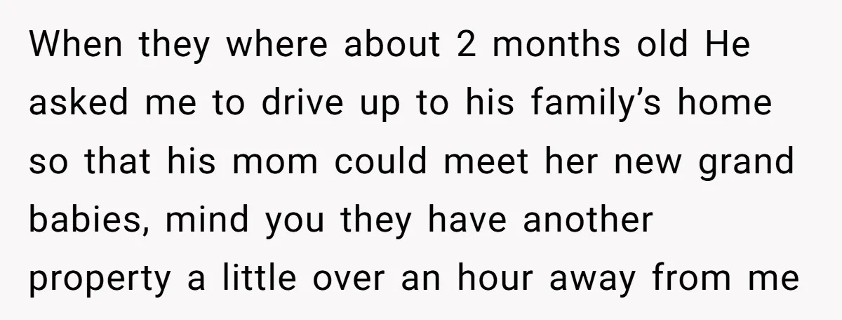 When they where about 2 months old He asked me to drive up to his family’s home so that his mom could meet her new grand babies, mind you they...