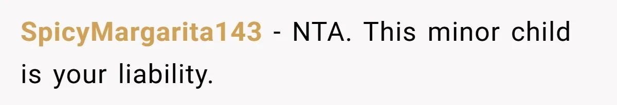 SpicyMargarita143 − NTA. This minor child is your liability.