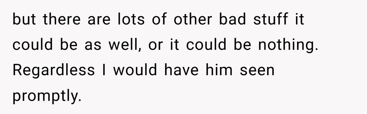 but there are lots of other bad stuff it could be as well, or it could be nothing. Regardless I would have him seen promptly.