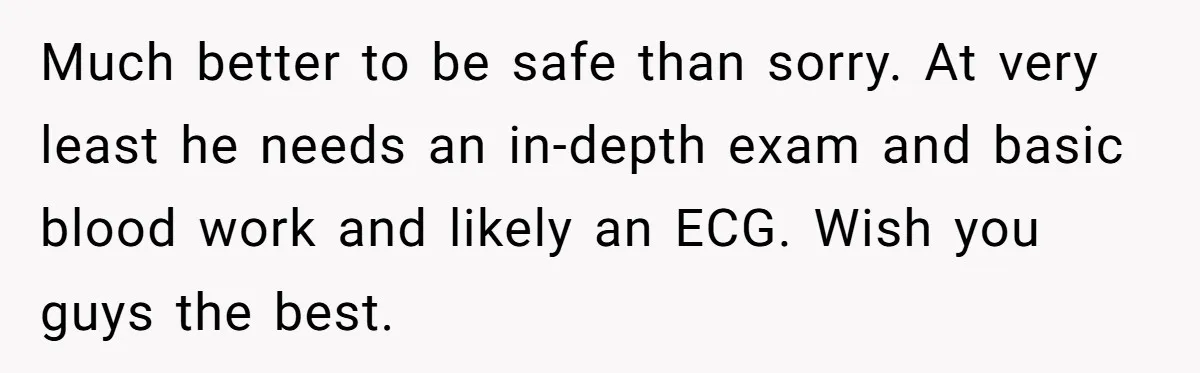 Much better to be safe than sorry. At very least he needs an in-depth exam and basic blood work and likely an ECG. Wish you guys the best.