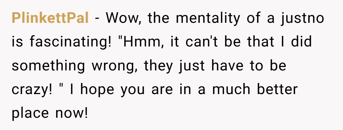 PlinkettPal − Wow, the mentality of a justno is fascinating! "Hmm, it can't be that I did something wrong, they just have to be crazy! " I hope you are...