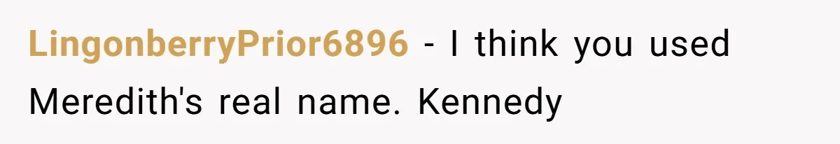 LingonberryPrior6896 − I think you used Meredith's real name. Kennedy