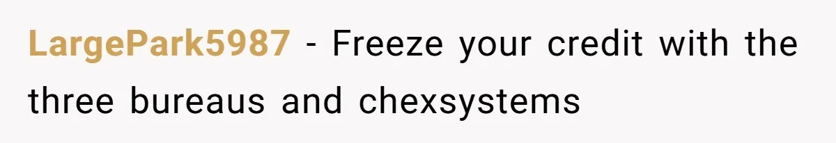 LargePark5987 − Freeze your credit with the three bureaus and chexsystems