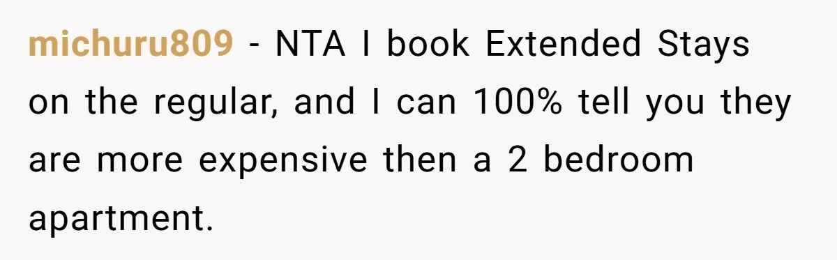michuru809 − NTA I book Extended Stays on the regular, and I can 100% tell you they are more expensive then a 2 bedroom apartment.