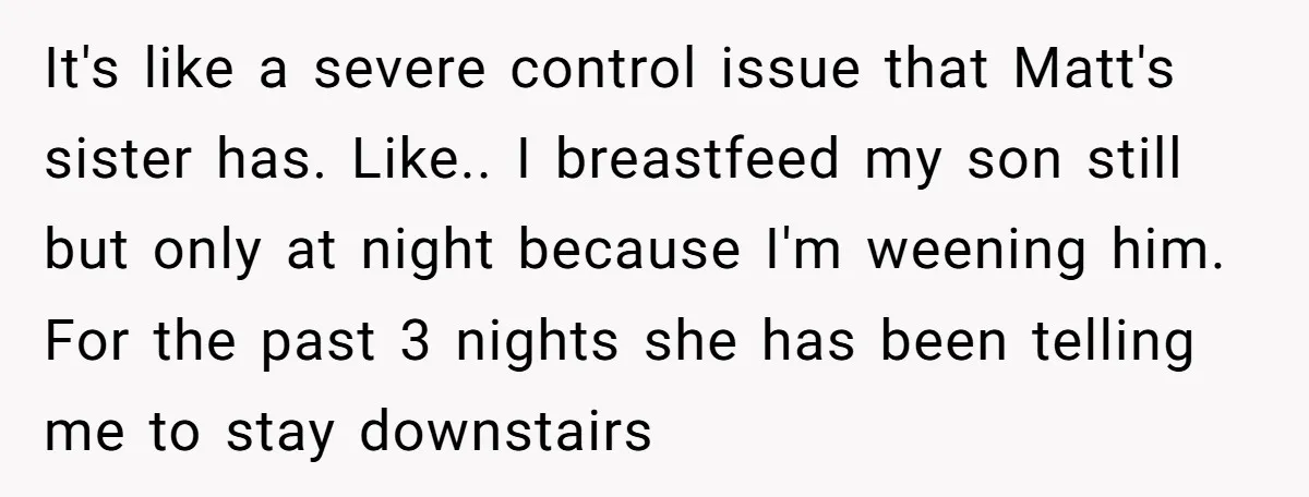 It's like a severe control issue that Matt's sister has. Like.. I breastfeed my son still but only at night because I'm weening him. For the past 3 nights she...