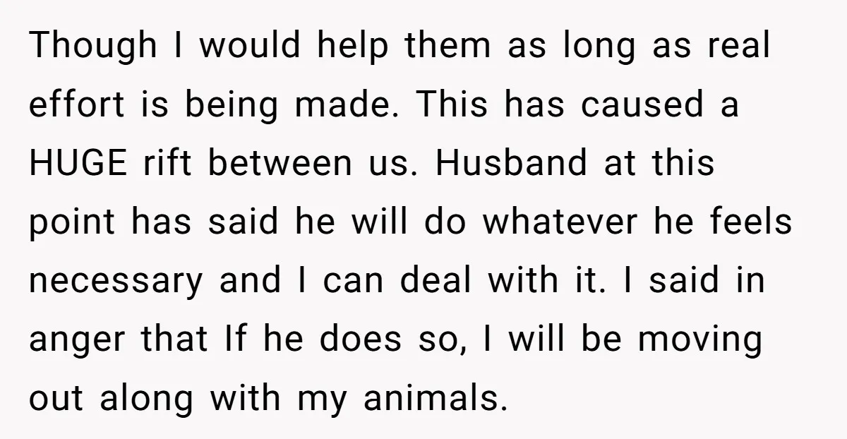 Though I would help them as long as real effort is being made. This has caused a HUGE rift between us. Husband at this point has said he will do...