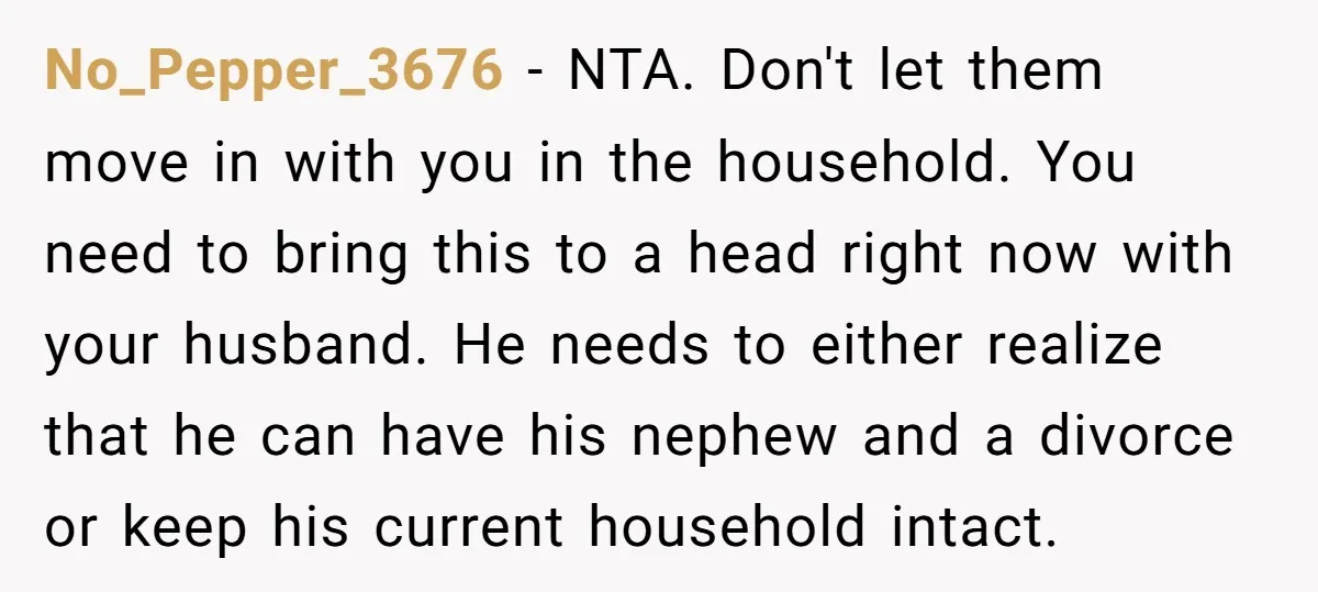 No_Pepper_3676 − NTA. Don't let them move in with you in the household. You need to bring this to a head right now with your husband. He needs to either...