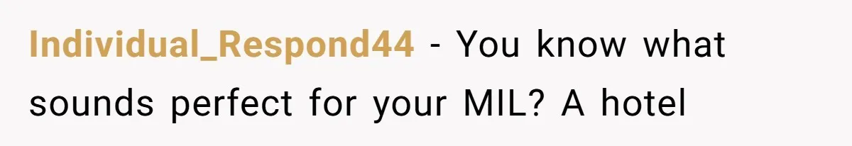 Individual_Respond44 − You know what sounds perfect for your MIL? A hotel