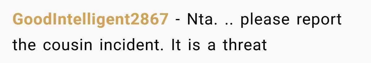 GoodIntelligent2867 − Nta. .. please report the cousin incident. It is a threat