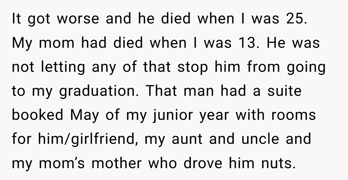 It got worse and he died when I was 25. My mom had died when I was 13. He was not letting any of that stop him from going to...