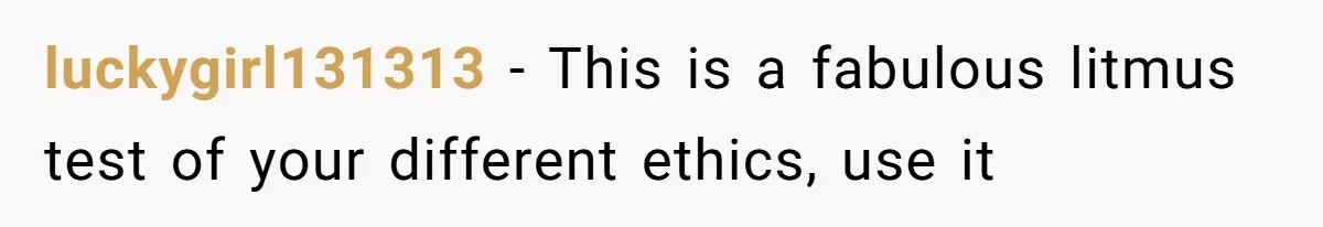 luckygirl131313 − This is a fabulous litmus test of your different ethics, use it