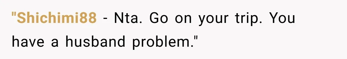 "Shichimi88 − Nta. Go on your trip. You have a husband problem."