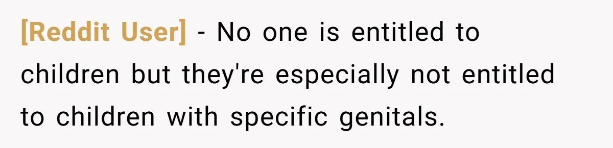 [Reddit User] − No one is entitled to children but they're especially not entitled to children with specific genitals.