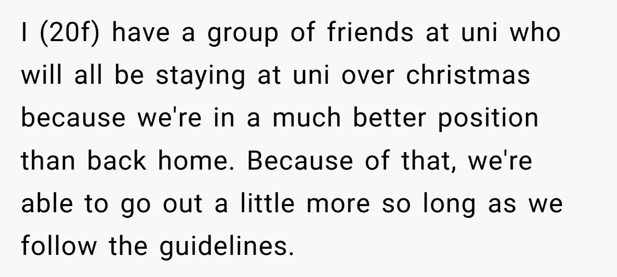 I (20f) have a group of friends at uni who will all be staying at uni over christmas because we're in a much better position than back home. Because of...