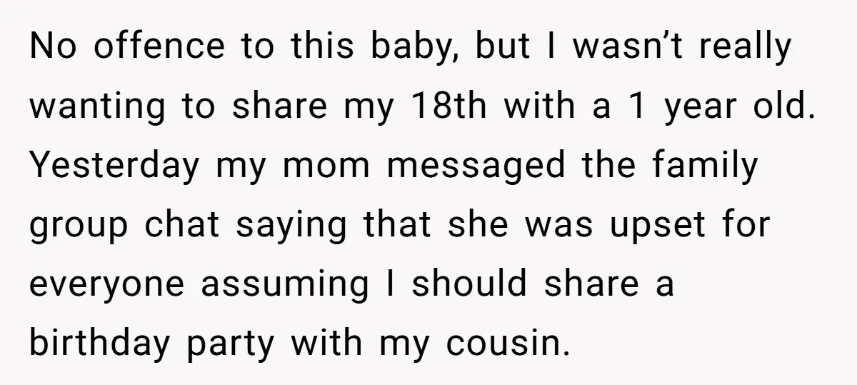 No offence to this baby, but I wasn’t really wanting to share my 18th with a 1 year old. Yesterday my mom messaged the family group chat saying that she...