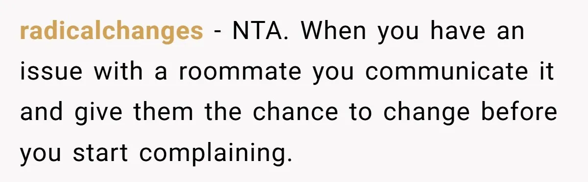 radicalchanges − NTA. When you have an issue with a roommate you communicate it and give them the chance to change before you start complaining.