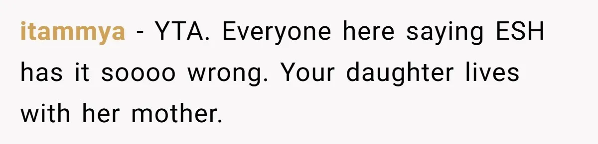 itammya − YTA. Everyone here saying ESH has it soooo wrong. Your daughter lives with her mother.