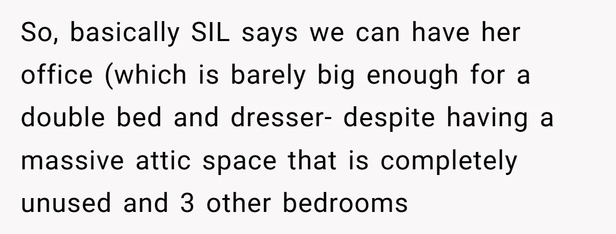 So, basically SIL says we can have her office (which is barely big enough for a double bed and dresser- despite having a massive attic space that is completely unused...