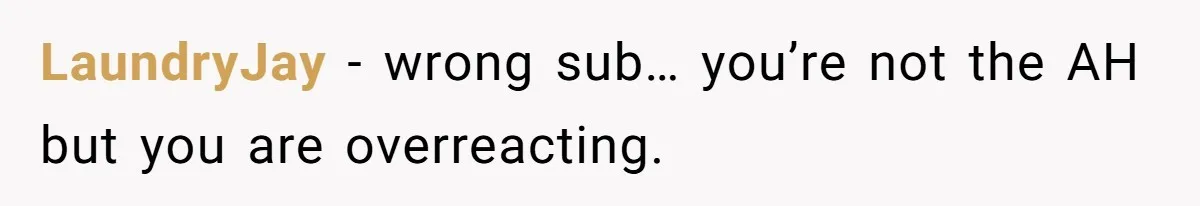 LaundryJay − wrong sub… you’re not the AH but you are overreacting.