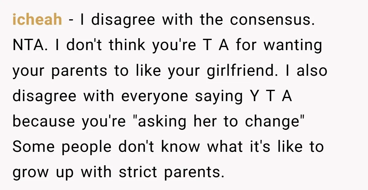 icheah − I disagree with the consensus. NTA. I don't think you're T A for wanting your parents to like your girlfriend. I also disagree with everyone saying Y T...
