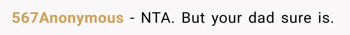 567Anonymous − NTA. But your dad sure is.
