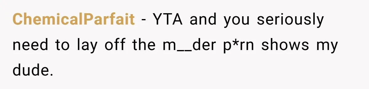 ChemicalParfait − YTA and you seriously need to lay off the m__der p*rn shows my dude.