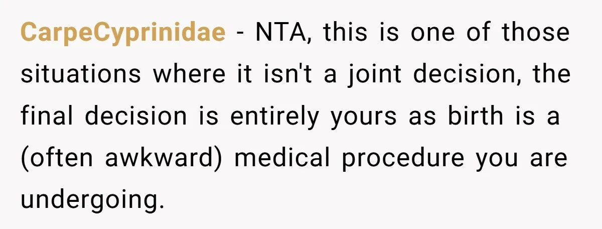 CarpeCyprinidae − NTA, this is one of those situations where it isn't a joint decision, the final decision is entirely yours as birth is a (often awkward) medical procedure you...