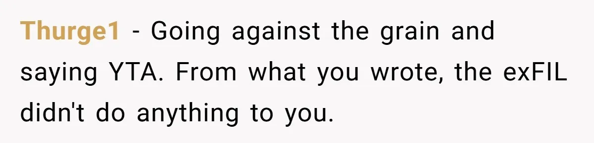 Thurge1 − Going against the grain and saying YTA. From what you wrote, the exFIL didn't do anything to you.