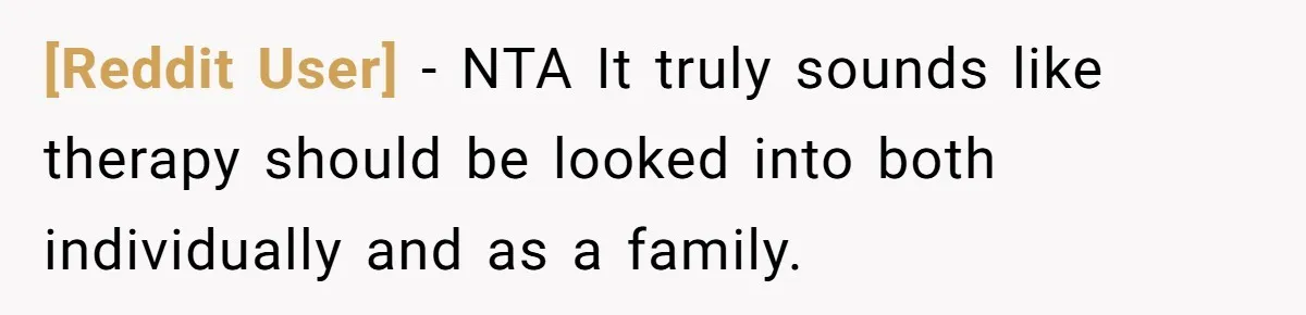 [Reddit User] − NTA It truly sounds like therapy should be looked into both individually and as a family.