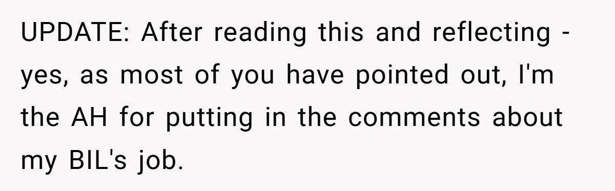 UPDATE: After reading this and reflecting - yes, as most of you have pointed out, I'm the AH for putting in the comments about my BIL's job.