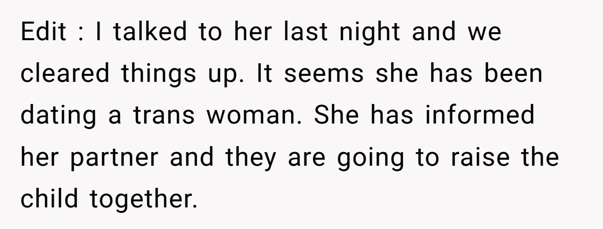Edit : I talked to her last night and we cleared things up. It seems she has been dating a trans woman. She has informed her partner and they are...